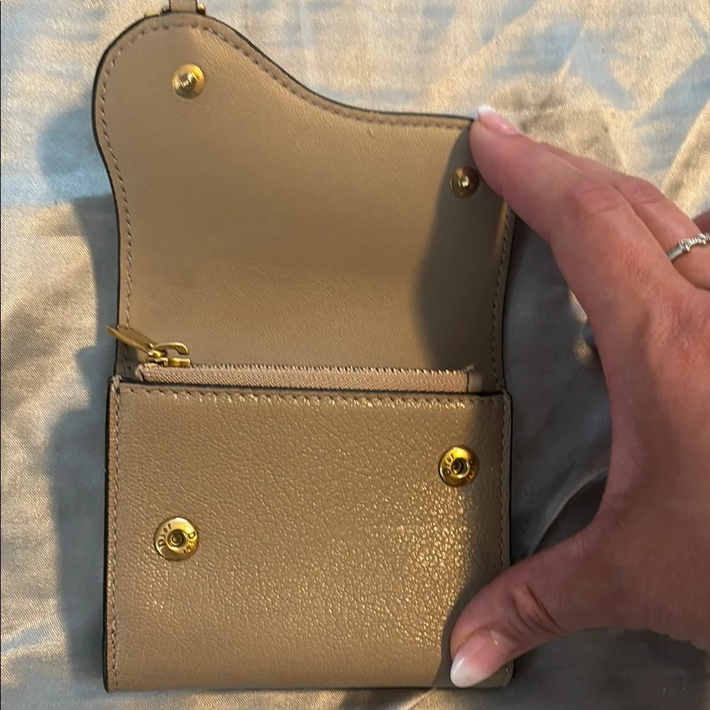 Dior Saddle Lotus Goatskin Taupe Wallet with D Charm Gold Accent